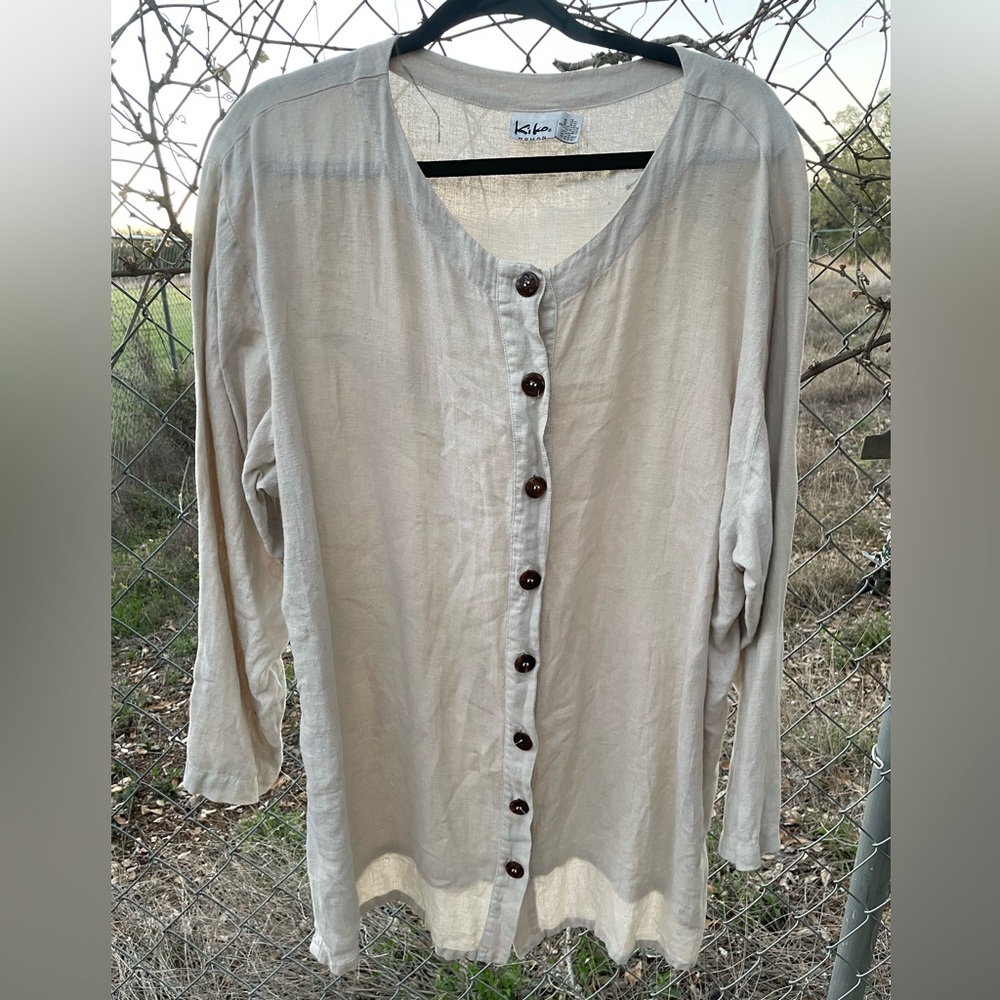Kiko Beige Button-Front Linen Tunic